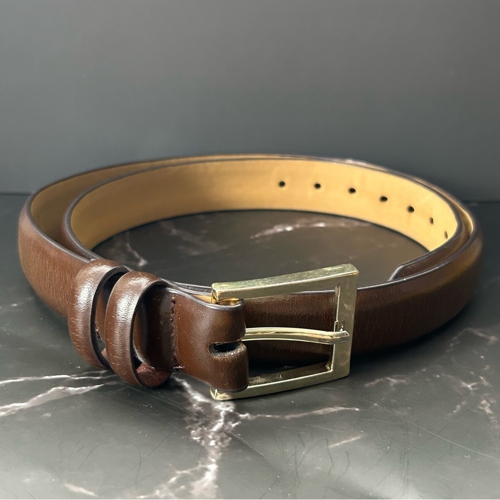 Haggar Brown Genuine Leather Belt with Gold Buckle Size 36